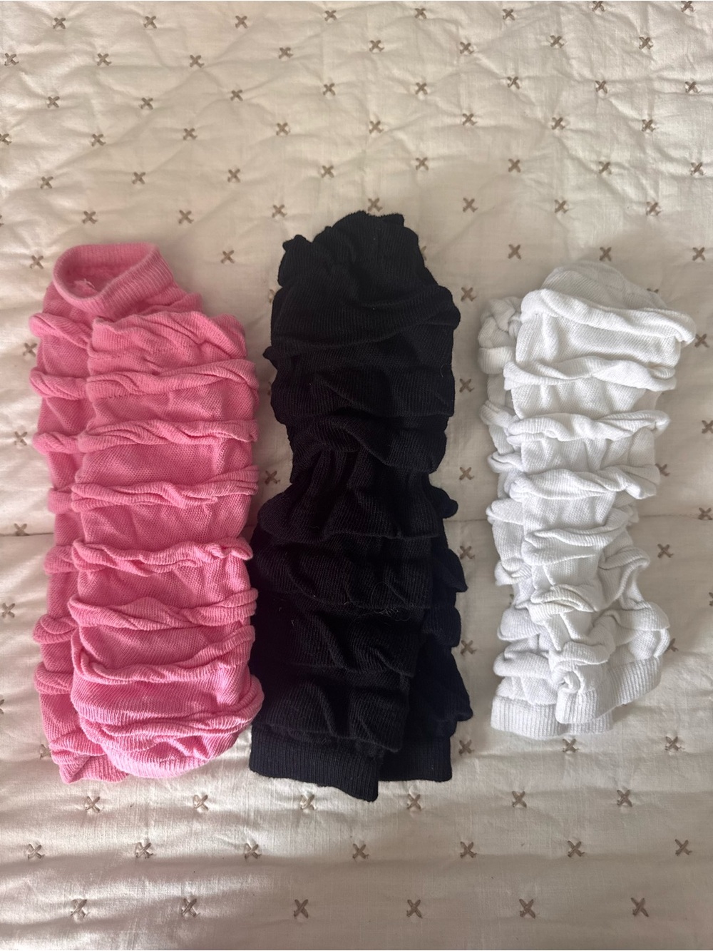 Ruffled Leg Warmers Trio - Pink, Black, White
